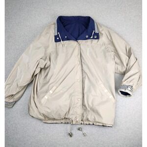 VTG 80s 90s Womens Navy Beige Reversible Rain Jacket Coat By CS Signature SZ XXL